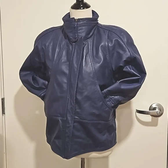 WILSON'S LEATHER Purple bomber biker moto jacket pockets lined  great color! - Picture 2 of 16